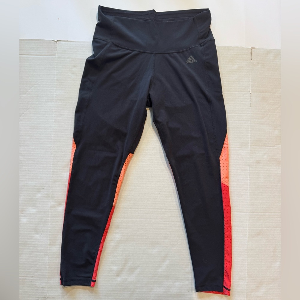 Adidas Own The Run Women's Black Leggings with Red and Orange Accents 24”